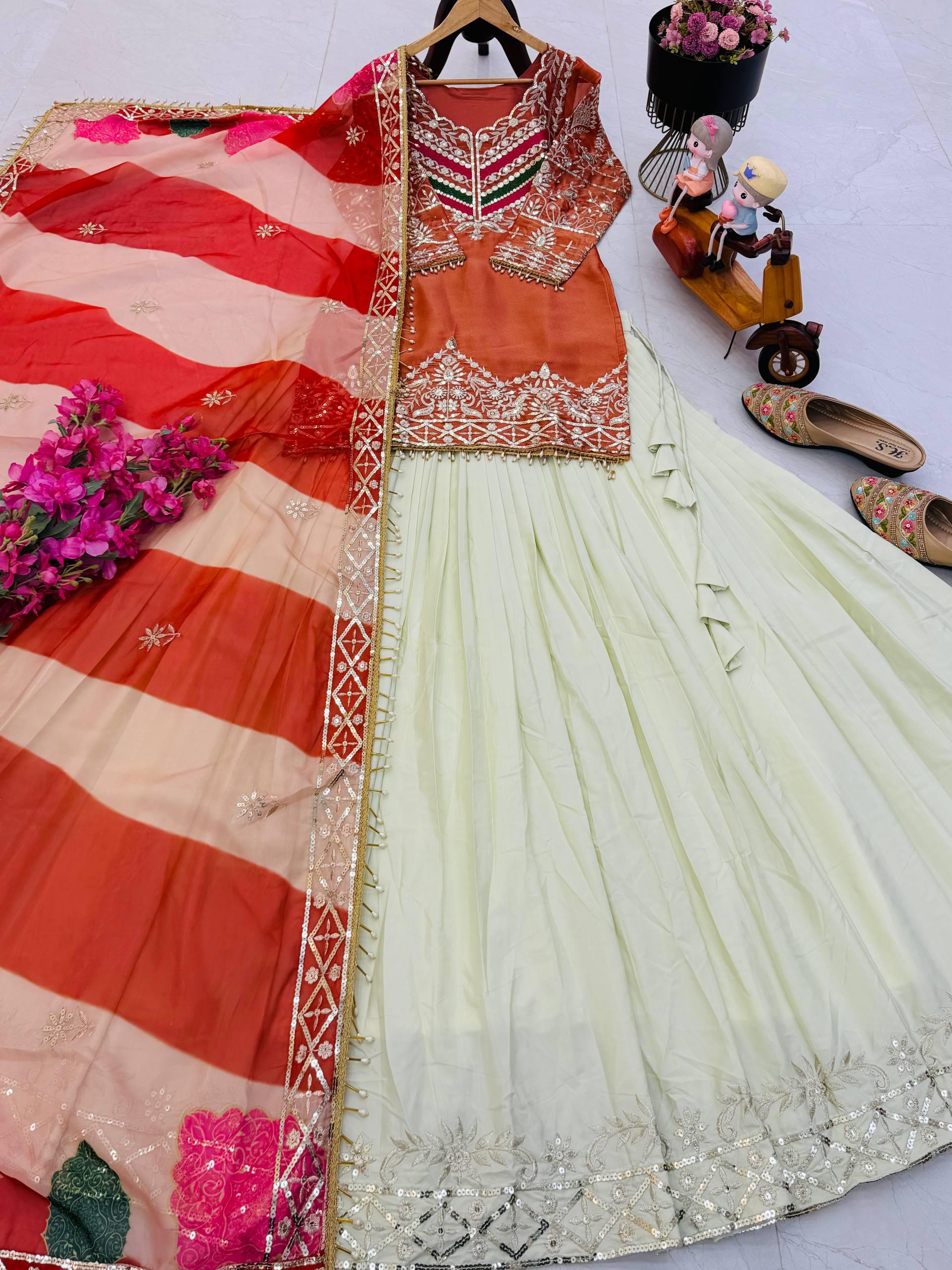 New Designer Party Look Stylish Top With  Lehenga & Dupatta Set