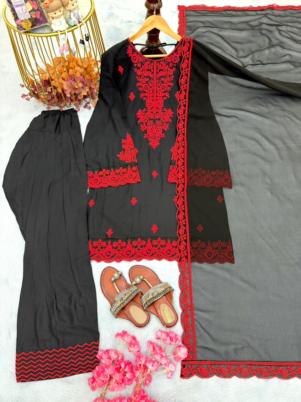New Designer Party Wear Look Pure Rayon Cotton Top & Farshi Palazzo With Dupatta Set
