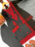 New Designer Party Wear Look Pure Rayon Cotton Top & Farshi Palazzo With Dupatta Set
