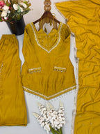 Festive Mustard Yellow Mirror Work Ethnic Sharara Suit