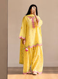 Women's Yellow Mal Chanderi Cotton Embroidered Kurta with Farshi Salwar and Dupatta Set