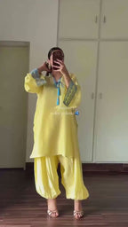 New Designer Party Wear Look Pure Natural Crep Sillk Top & Balloon Pants With Dupatta Set