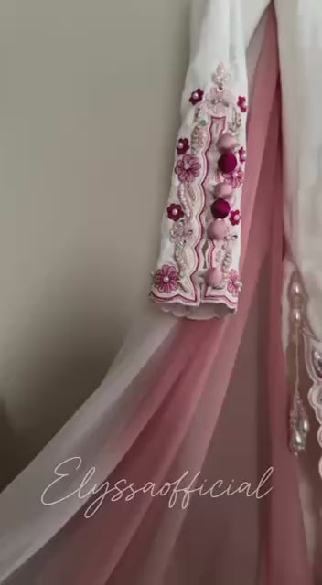 Ivory Crepe Silk Embroidered Sharara Set with Ombre Pink Dupatta