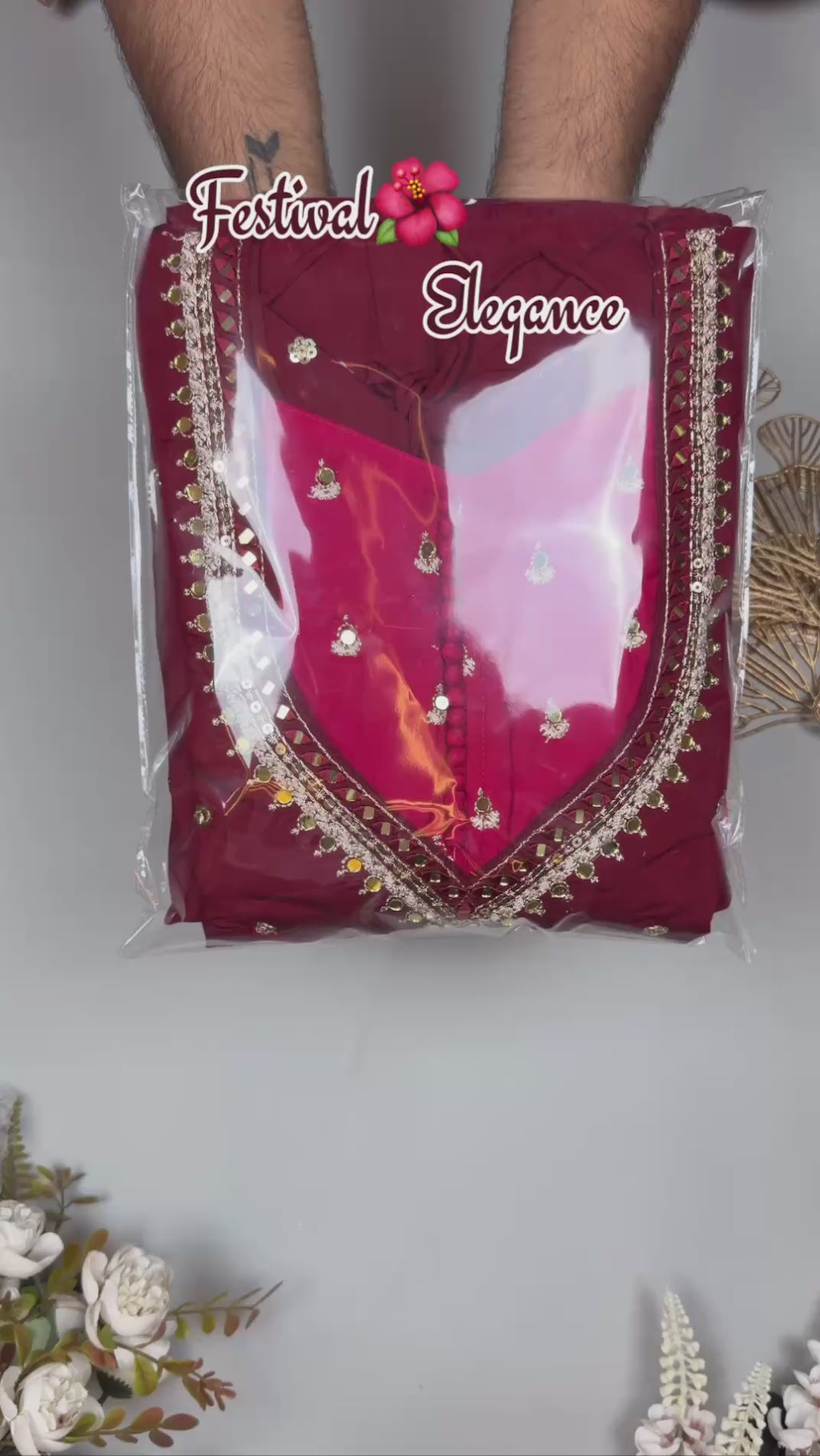 Maroon Pink Roman Silk Mirror Work Anarkali Suit Set
