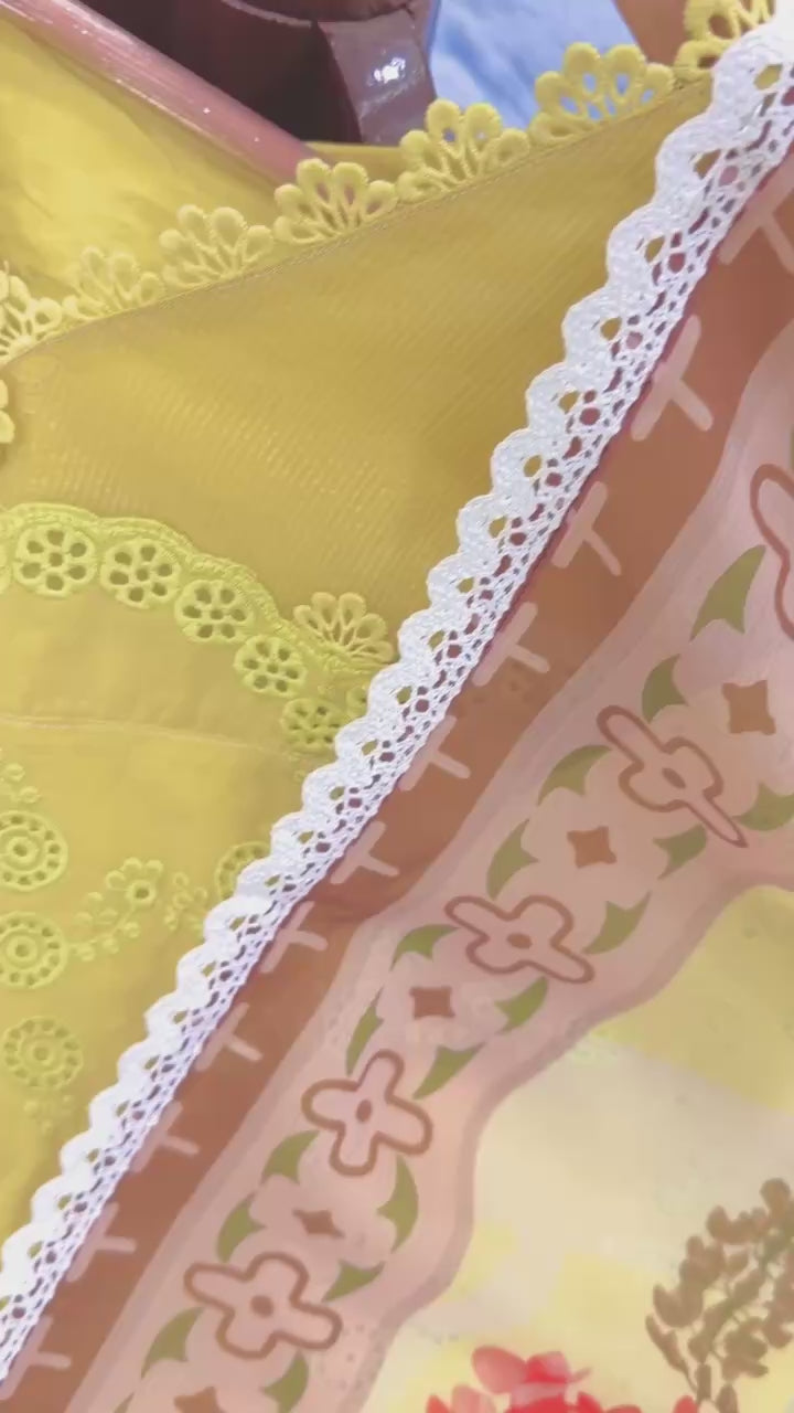 Sunshine Yellow Chikankari Style Cotton Tunic & Floral Print Palazzo Set