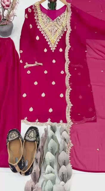 Artisan Pink Silk Embroidered Sharara Set with Dupatta
