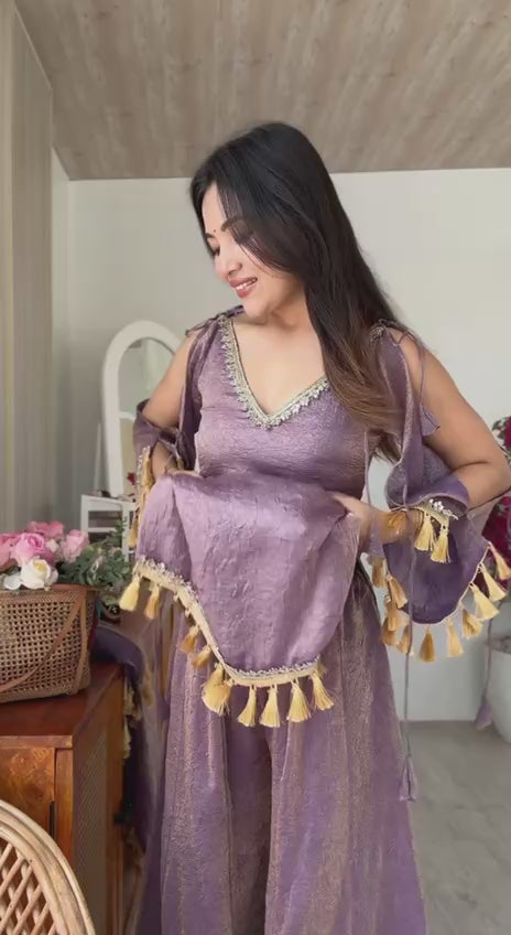 Lavender Crush Metallic Palazzo Suit Set