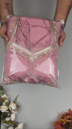 Blush Pink Embroidered Roman Silk Anarkali Suit Set