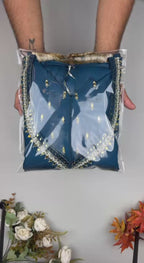 Regal Blue Roman Glass Mirror Work Kurta Palazzo Set