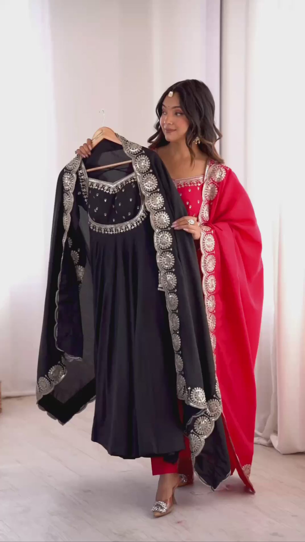 Midnight Black Roman Silk Embroidered Anarkali Suit Set