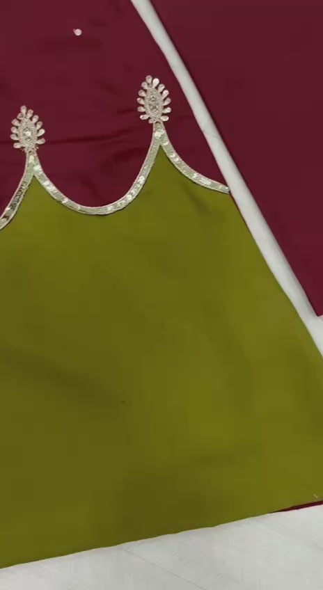Two-Tone Modest Kaftan Dress with Flared Palazzo & Dupatta – Elegant Ethnic Festive Wear