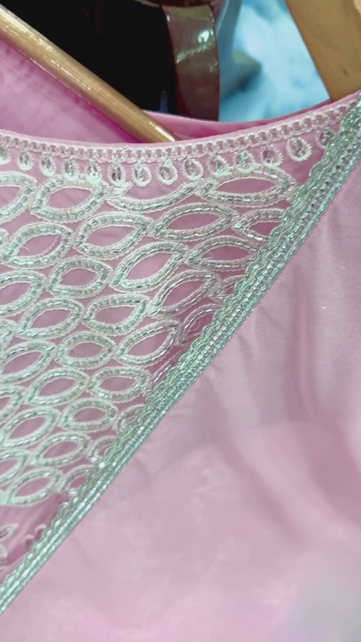 Blush Pink Faux Georgette Embroidered Flared Palazzo Salwar Kameez