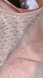 Soft Peach Embroidered Ethnic Suit Set with Flare Palazzo & Dupatta