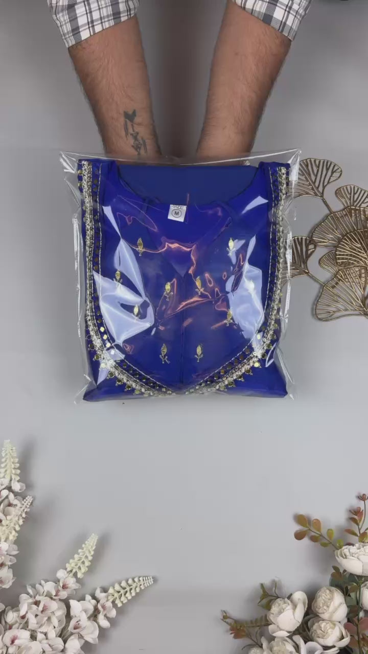 Royal Blue Roman Glass Sharara Suit Set with Real Mirror Work & Dupatta