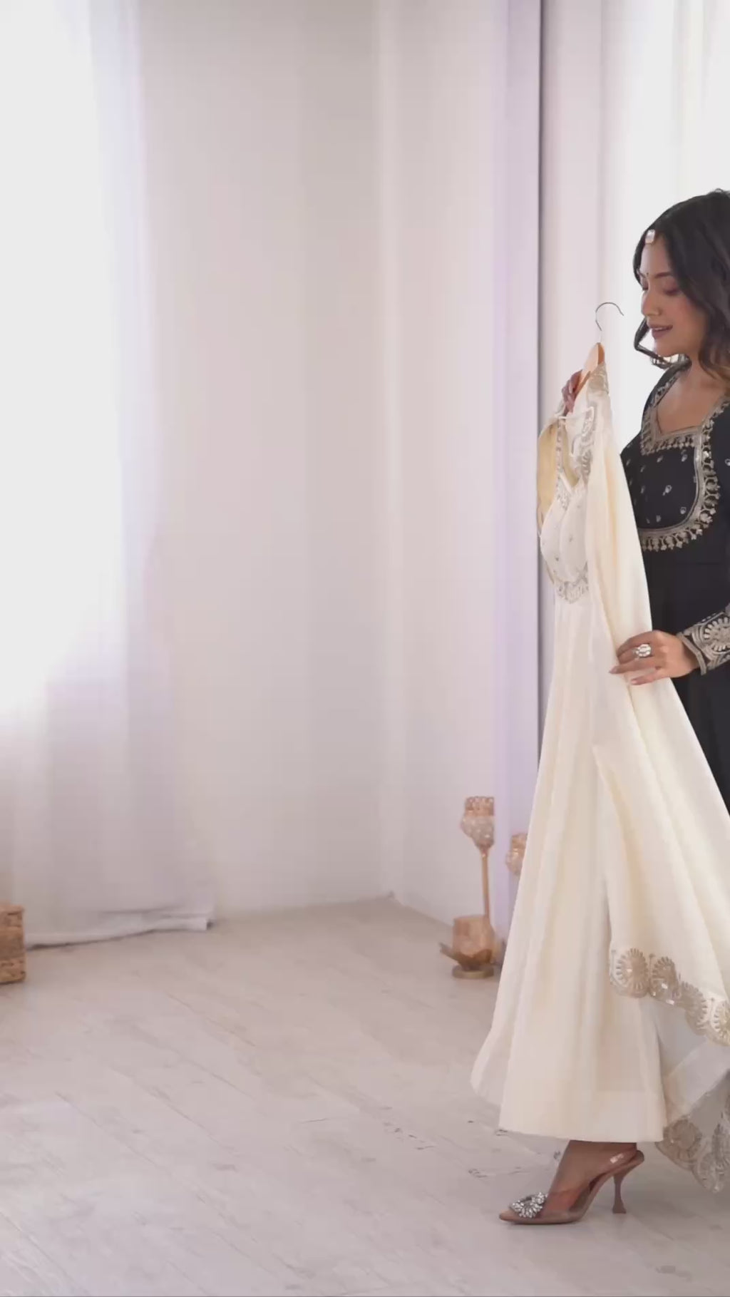 Ivory White Roman Silk Embroidered Anarkali Gown Suit Set with Dupatta