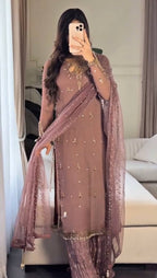New Designer Collection in Faux Georgette With Heavy Embroidery Sequence Work Suit